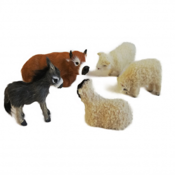 Ochse, Esel, Schafe, (Kamel) - Tierset - für Krippenfiguren 10-15cm